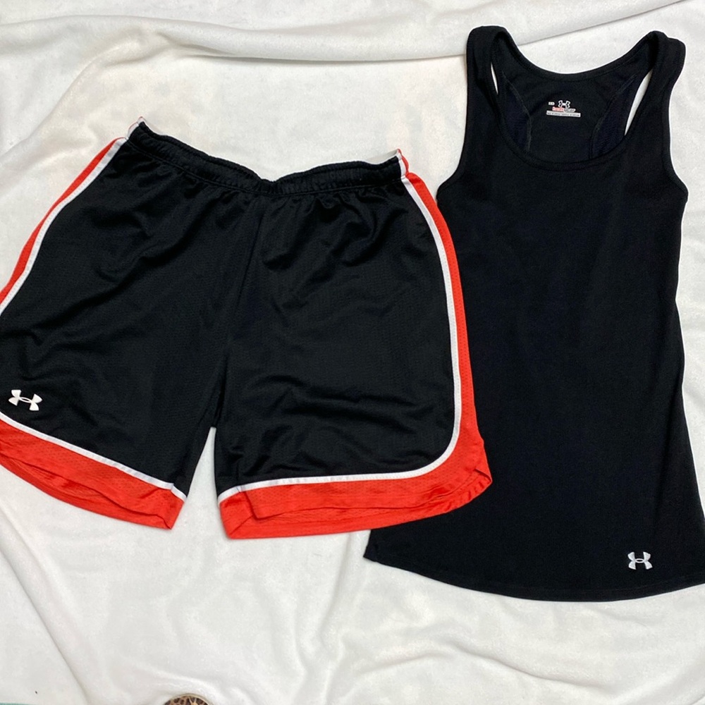 UNDER ARMOUR ATHLETIC SHORTS AND TANK TOP